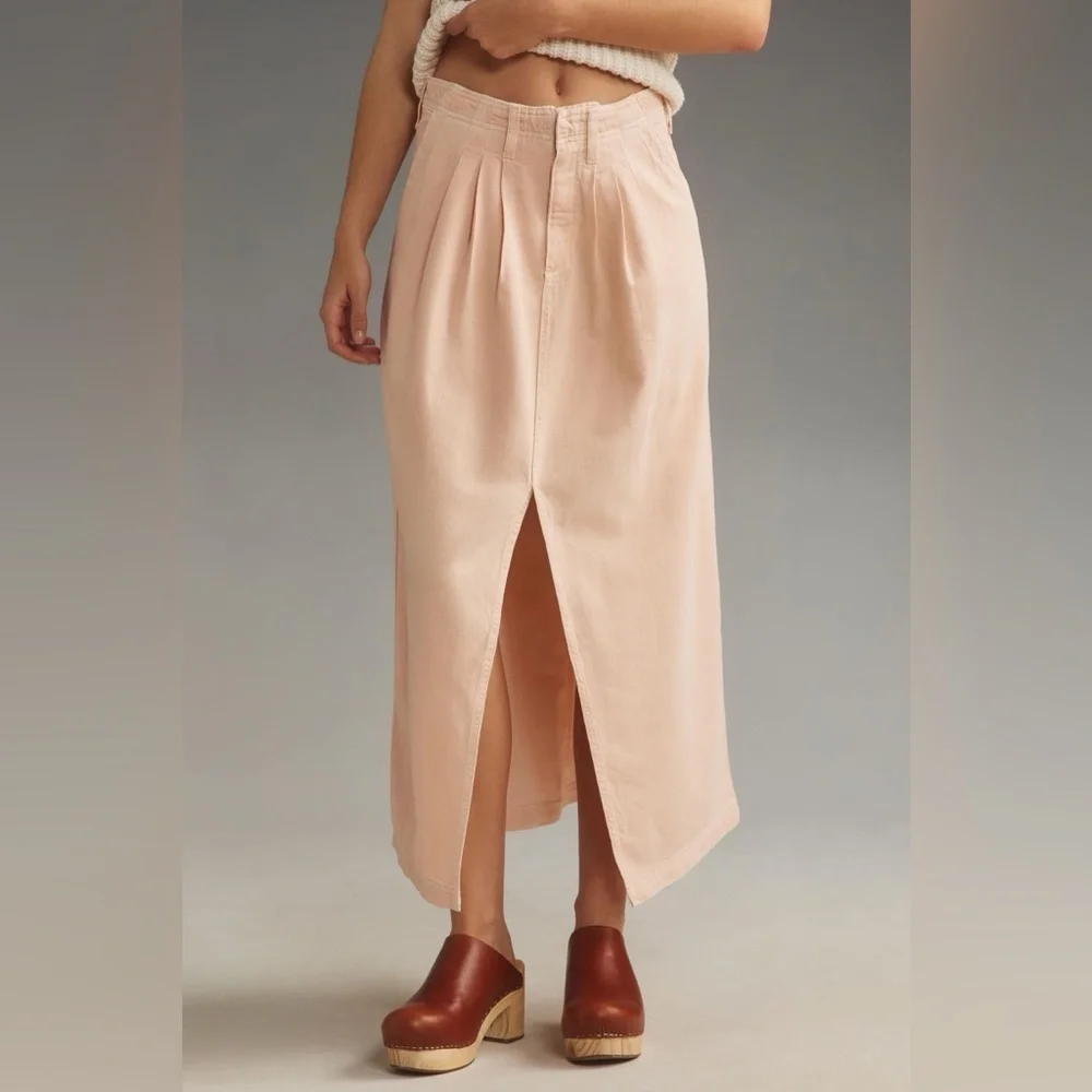 NWT Size 16 - Anthropologie Pilcro Slouchy Trouser Maxi Skirt in pale pink - Picture 2 of 16